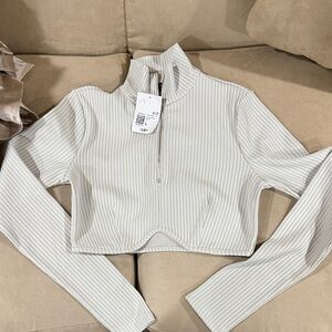 Striped sage green crop Long Sleeve Top